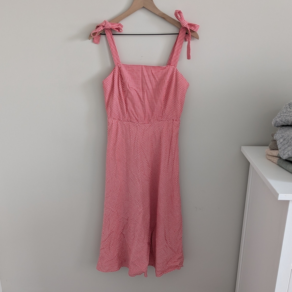 Draper James RSVP Red Gingham Bow Strap Midi Dress
